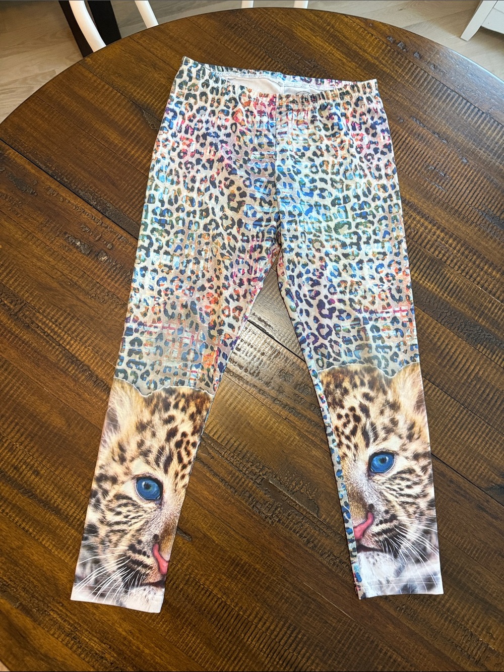 Faded Glory Multicolor Leopard Face Leggings with Blue Eye Accents